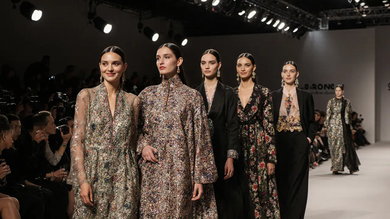 Diverse group of Turkish models at Milan Fashion Week, smiling together confidently